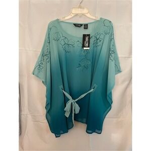 Take Two Teal Ombre Floral Tie-Front Tunic